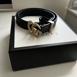 Gucci Leather Belt Torsion Double G Buckle Black Size 75